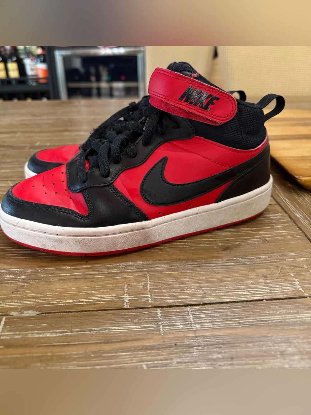 Nike Red and Black Mid-Top Sneakers with Strap - 6Y